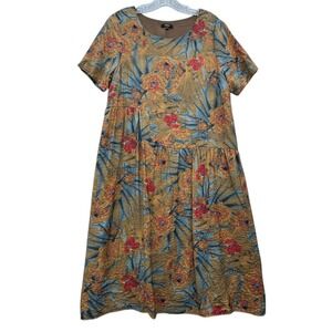 Floryday Lagenlook Floral Midi Dress Boho Flowy Oversized Cottagecore Earthy L